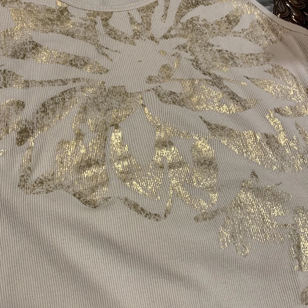 🌹Retro The Limited • Women's Beige & Gold Floral Perfect Tank Top - Picture 6 of 8